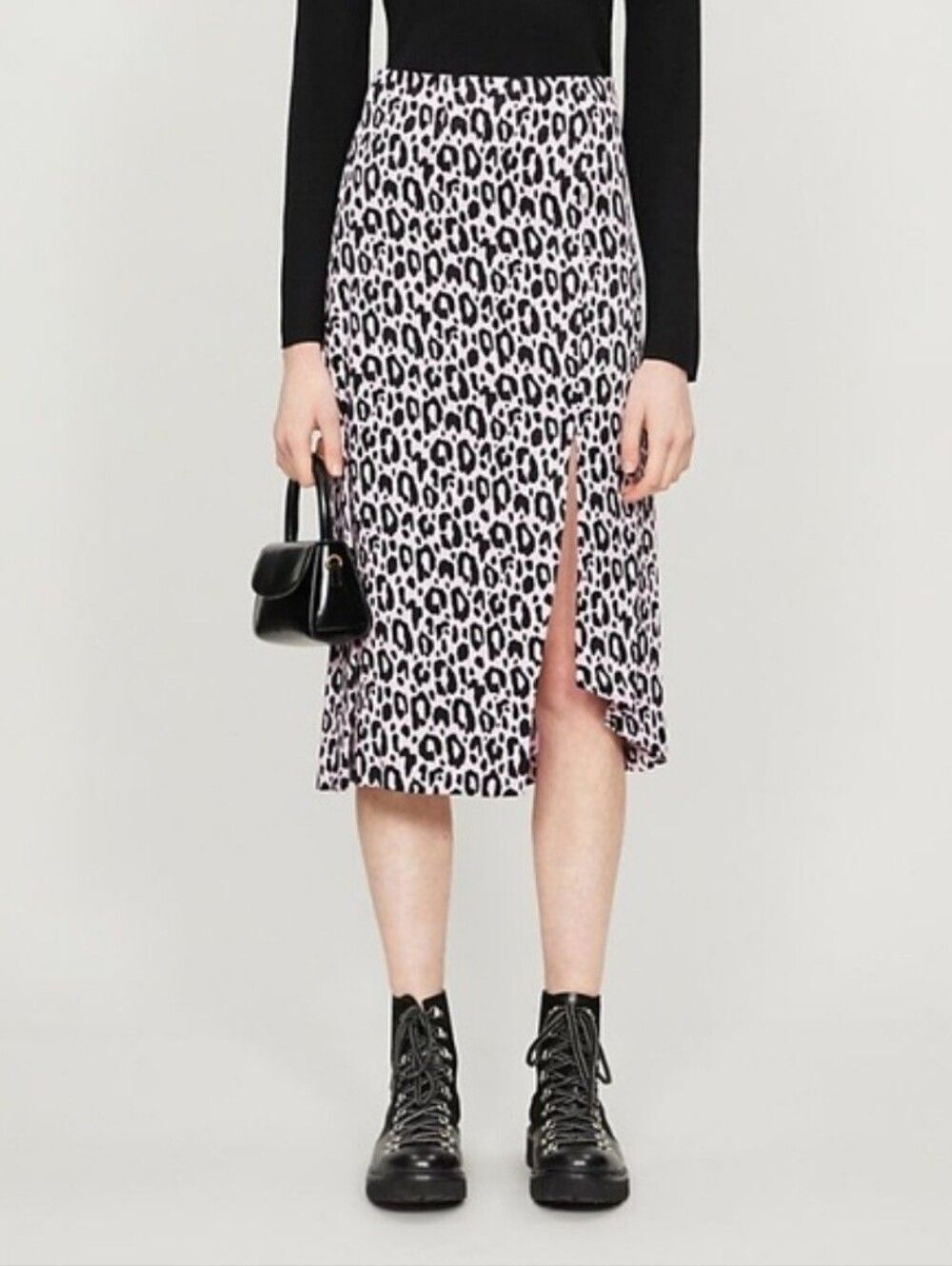 MAJE Jipanta Leopard Print Side Slit Skirt In Pink Black Nwot Sz 36 US 4